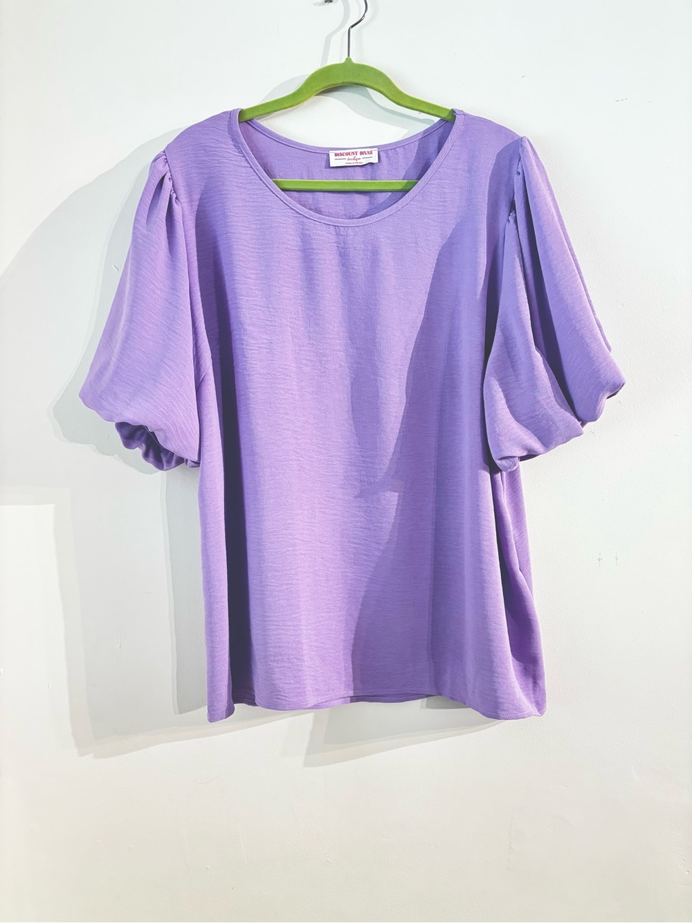Discount Divas Boutique Lavender Puff Sleeve Blouse 2XL Textured Scoop Neck Top